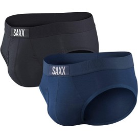 SAXX Underwear Co. Men's Ultra Super Soft Brief Fly 2Pk, Black/Navy, Medium