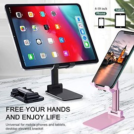 Meetuo 2 soportes para teléfono celular, soporte de teléfono de altura de ángulo ajustable para escritorio, soporte de teléfono portátil plegable para