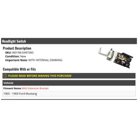 Marketplace Auto Parts - Headlight Switch - Compatible with 1965-1969 Ford Mustang with Internal Dimming