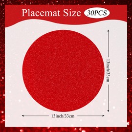 30 PCS Red Paper Placemats Round Place Mat Glitter Disposable Paper Charger Doilies Tablemats for Christmas Valentines Party Birthday Wedding Dinner Table Decor(13x13inch)