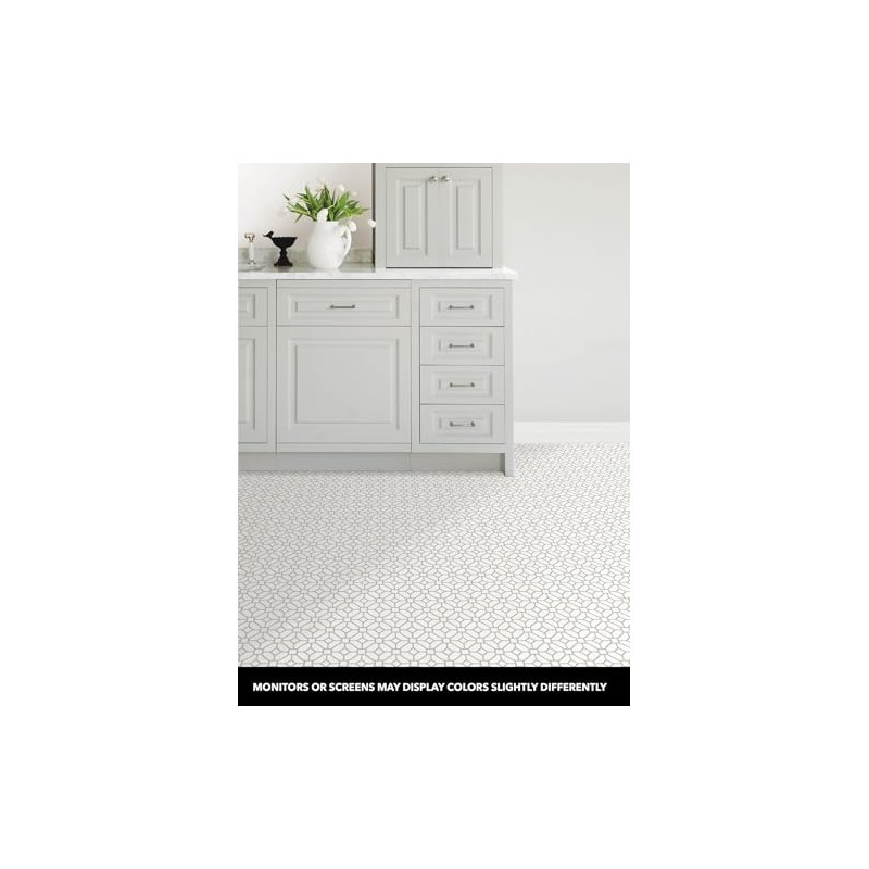 FloorPops FP2946 Lattice Peel Stick Floor Tiles, White & Off-White