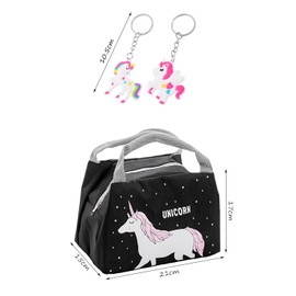 CHSZSH 1 Pcs Unicorn Bag, 2 Pcs Unicorn Pendants, Girls School Lunch Bag, Picnic Bag, Kids Lunch Bag, Thermal Bag, black