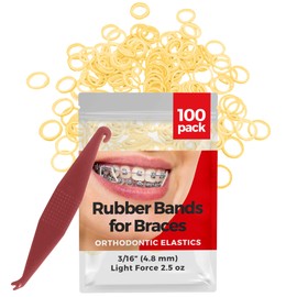 Orthodontic Rubber Bands for Braces 3/16 Light Force 2.5 oz - 100 Pack, Natural, Elastic Braces Rubber Bands, Orthodontic Elastics for Fixing Tooth Gaps, Dreadlocks, Includes Free Elastic Placer