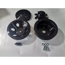 CNCRSR Small Block Chevy LWP Black Pulley Set PS Water Pump Crankshaft Alternator SBC