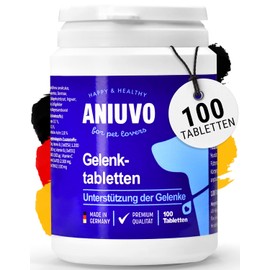 ANIUVO® Gelenktabletten Hund - Made IN Germany - Gelenktabletten für Hunde mit Grünlippmuschel, MSM, Teufelskralle, Kollagen & Ingwer - 100 Hunde Gelenktabletten für Starke Bänder & Gelenke