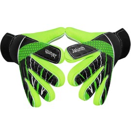 Jalunth Youth Soccer Goalkeeper Goalie Gloves Boys Girls Goal Keeper Field Player Glove Ages 11-13 Years Old Anti-Slip Latex Palm Soft Pu Hand Back Size 8 Black Green
