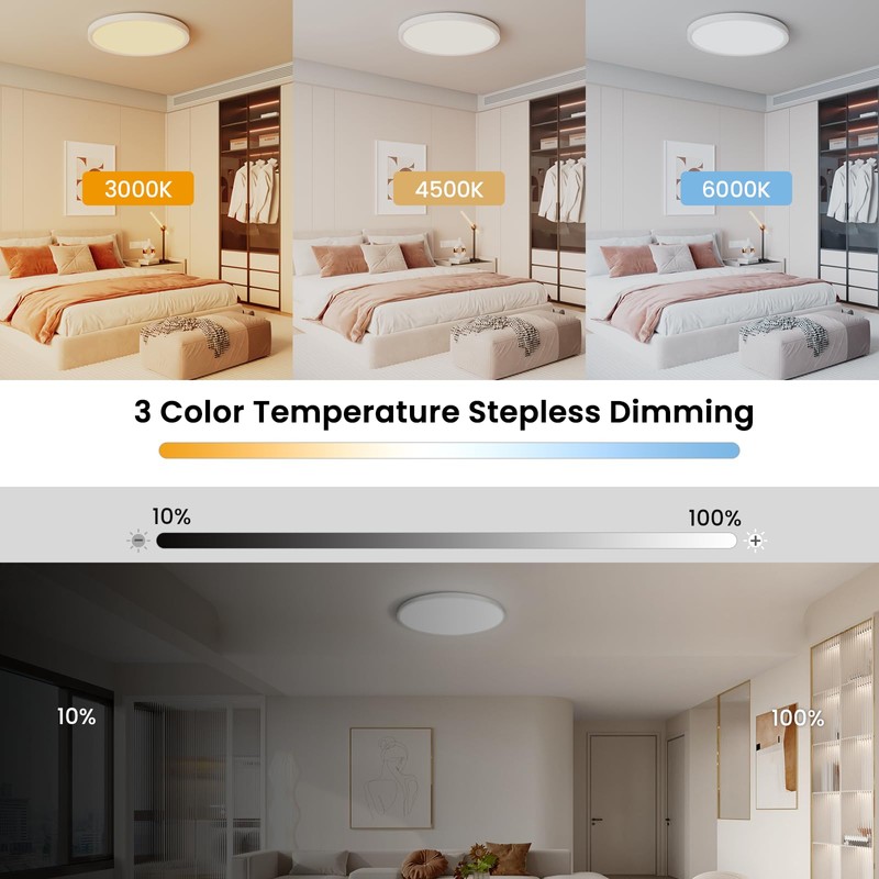 Aphyni Flush Mount Ceiling Light with Remote Control,12in 3CCT [2700K-6000K]
