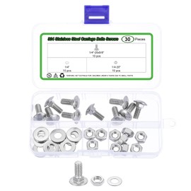 sourcing map 10 Set Carriage Bolts and Nuts Kit, 1/4"-20x5/8" Stainless Steel 304 Round Head Square Neck Carriage Bolts Screws and Hex Nuts and Flat Washers - Silver
