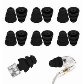 Large Size 6 Pairs Triple Flange Compatible with Shure SE215 Pro Ear Tips, Noise Reduce with 2mm Connector Hole Eartips Earbuds Compatible with Etymotic Research/Klipsch/Westone - L Black
