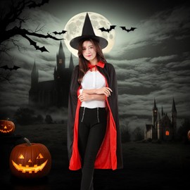 Formemory Halloween Cosplay, Cloak with Hat, Witch, Shrine Maiden, Costume, Unisex, Masquerade, Magician, Vampire, Girls, Boys, Children, Adult Costume, Events, Performance Clothes (For Children