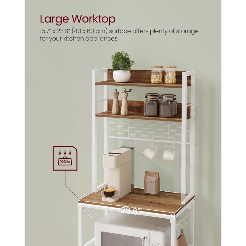 VASAGLE Bakers Rack with Power Outlet, Microwave Stand, Kitchen Tall