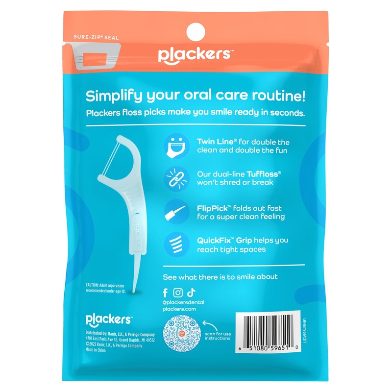 Plackers Twin Line Dental Floss Picks, Dual-Line Tuffloss, Easy Storage,