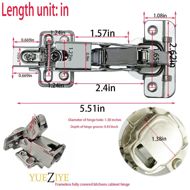 2-Pack 165 Degree Soft Close Cabinet Hinge Suitable for Frameless