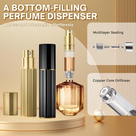 D-LOTUS 5ml Perfume Atomizer Travel Refillable,Bottom-Filling Fragrances Perfumes Bottle,Mini Cologne Dispenser, Portable Sprayer Pocket Size for Women Men Cruise Car Trip Gift 0.34oz (Black)