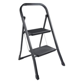 2 Step Small Ladder with Convenient Handgrip and Black Color， Folding Step Stool with Wide Anti-Slip Pedal, 330 lbs Sturdy Steel Ladder, Lightweight, Portable Steel Step Ladder