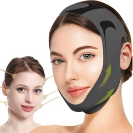 Faja Papada, con Cinta de Lifting Facial 24PCS, Correa Facial V-Lifting, Faja Facial Mujer, Reutilizable Eliminador de Papada, Bandas Faciales de Tonificación, Reafirmar con Efecto Antiarrugas, Negro