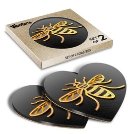 2 x Heart Coasters - 3D Manchester Bee Logo Cork Backed MDF Glossy Tea Coffee Accessory #50003