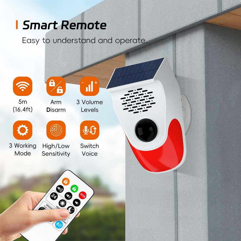 Home Alarm System with Remote Control, Motion Sensor Outdoor, Solar