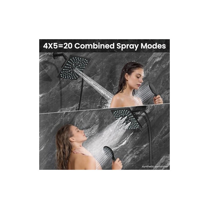 Veken High Pressure Rain Shower Head with Handheld, Multi-Functions Square