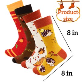 UMEELR 4 Pairs Thanksgiving Socks Autumn Fall Socks Novelty Holiday Maple Leaf Pumpkin Turkey Socks Funny Crew Socks for Women Men