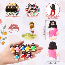 Bememo 25 Pcs Mini Jesus Figurines Bulk Original Design Rubber Mini Jesus Figures to Hide and Seek Religious Gifts Sunday School Baptism Easter Egg Filling(Vibrant Color)
