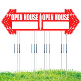 Open House Red Double-Sided Wide Arrow Yard Sign, 16" x 12" Inch, 24 Pcs 13.8" Stakes and 12 Stainless Steel Connectors – 2 Stakes Connect to 27.6" Tall Poles for Better Visibility(6)