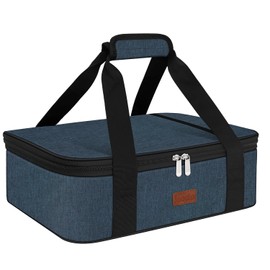 iaodia Insulated Casserole Carrier Bag, Expandable Thermal Food Carrier Insulated Travel Carry Bag for Hot or Cold Food for Picnic Cookouts Potluck Parties Fits 9" x 13" Baking Dish (Blue)