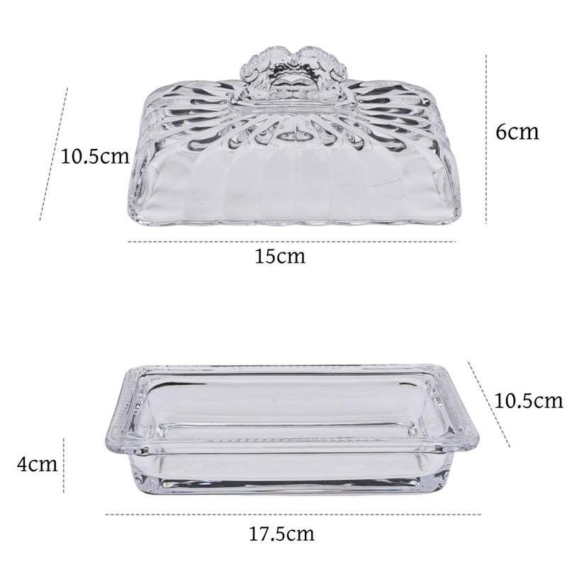 PEPAXON Glass Butter Dish with Lid for Countertop Rectangular Transparent