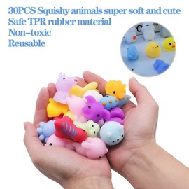 Pack of 30 Mini Mochi Squishy Toys Fidget Toys Party Bags Fillers Squishes Toy Kawaii Cute Rainbow Jellies Stress Mini Animals Things Toy Pack Stress Relief Squeeze Ball