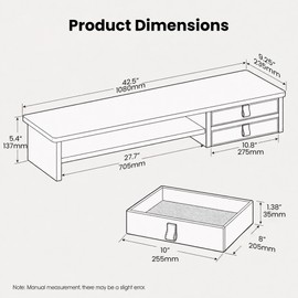 ExaDesk Dual Monitor Stand, 42.5 Inch Wood Monitor Riser with Drawers, 2 Tier Desktop Organizer for Computer Laptop TV, Large Screen Stand for Home Office Desk