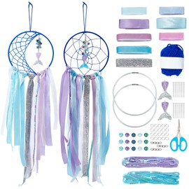 INFUNLY 2 Set Mermaid Dream Catcher DIY Dream Catcher Making Kit Handmade Boho Dream Catchers for Bedroom Wall Decor Nursery Baby Room Hanging