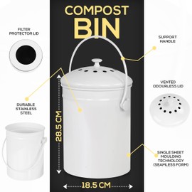 Utopia Kitchen Compost Bin for Kitchen Countertop - 1.3 Gallon Compost Bucket for Kitchen with Lid - Includes 1 Spare Charcoal Filter (White)