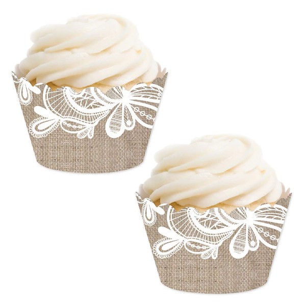 Andaz Press Party Cupcake Wrapper Decorations, Burlap Lace, 24-Pack, for Girls 1st Birthday Baby Bridal Shower Tea Party Themed Decorations
