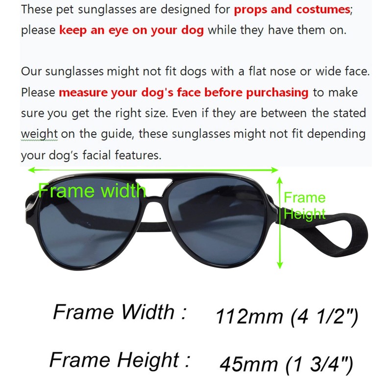 G010 Dog Pet Costume Prop Aviator Sunglasses Medium Breeds 20-40