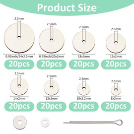 SUPERFINDINGS 180 Pieces 8 Sizes Wooden Doll Joint and Fibreboard 8-24 mm Rotating Doll Joints Pin for Amigurumi Crochet Bear Dolls DIY Crafts