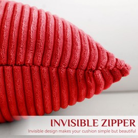 Softalker Christmas Pillow Covers 20x20 Set of 2, Super Soft Boho Striped Corduroy Pillow Cover, Xmas Decorative Throw Pillows for Sofa Couch Cushion Living Room Christmas Holiday Decor, Red
