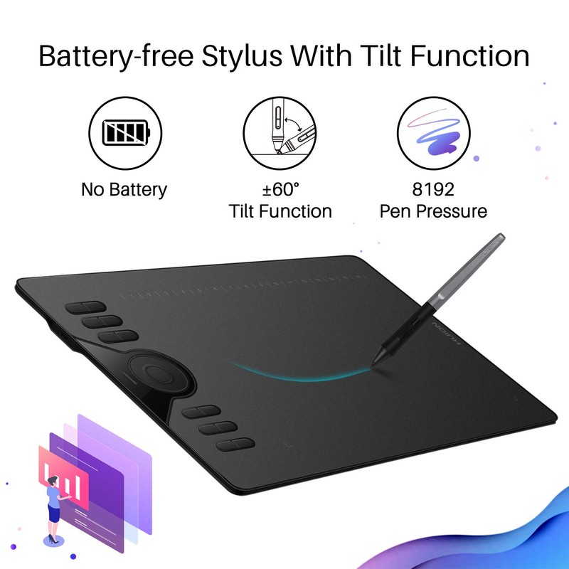 HUION Drawing Tablet HS610 Graphic Tablet with Battery-Free Stylus 8192