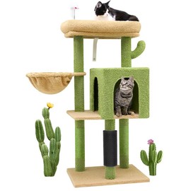 Globlazer F46B Spacious Adventure Cat Tree Tower | 46-Inch Sturdy Cat Condo with Multiple Platforms, Hammock, and Anti-Tip Kit | Ideal for Large Big Multi-Cats | Premium Quality Materials scratchboard double condo - Color: Green