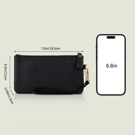 AdiStylinno Wristlet Wallets, Large Capacity Clutch Wallet with Strap Coin Pocket, Long Genuine Leather RFID Wallet for Women (Black)