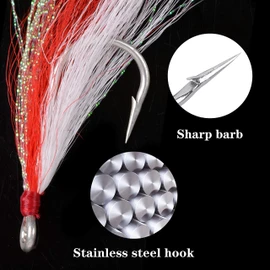 Bucktail Teasers Fishing Hooks Saltwater Flounder Rig Fishing Hooks Bucktail Mylar Teasers Inserted for Catfish Cod Flounder Hi/Lo Rig Three Colors 6/12pcs