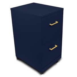 Alera SOHO-Grade 2-Drawer Vertical Filing Cabinet for Home and Office Use | Durable Steel Construction | Includes Casters for Mobility | 14.25" W x 18" D x 26.7" H | Navy Blue