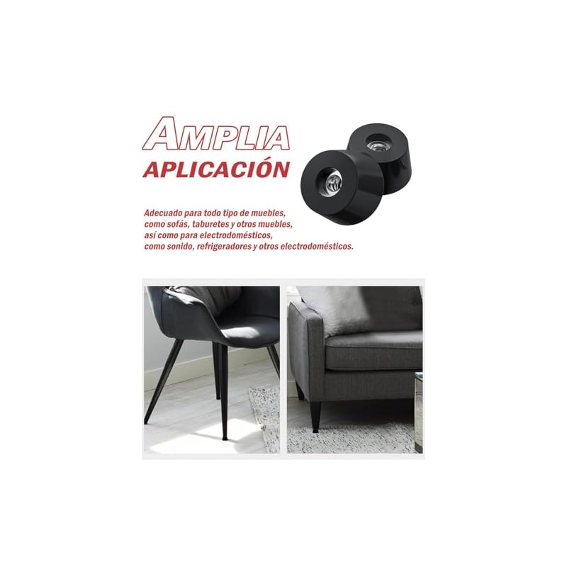 50 Niveladores para Muebles, Almohadillas de Goma Negras con Tornillos