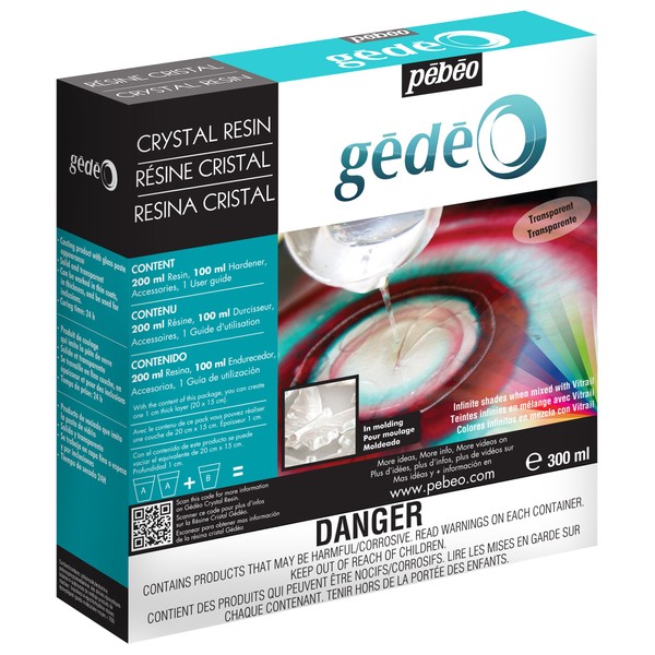 Pébéo - Gédéo Kit Crystal Resin 300 ML - Transparent Epoxy Resin Glass Paste Effect - Pébéo Crystal - for Inclusion, Casting, Moulding, Varnishing - Wood Epoxy Resin & Other Materials 300 M, White