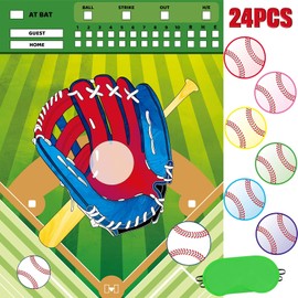 WERNNSAI Pin The Baseball on The Glove Game - Sport Birthday Party Decorations Baseball Party Games Poster with 24 Pcs Stickers for Kids Boys Family Birthday Carnival Supplies
