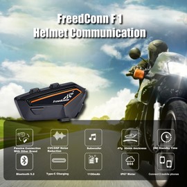 FreedConn Motorcycle Bluetooth Headset F1 Helmet Intercom Headset with CVC Noise Cancellation Bluetooth Motorcycle Helmet Universal Pairing IP67 Waterproof
