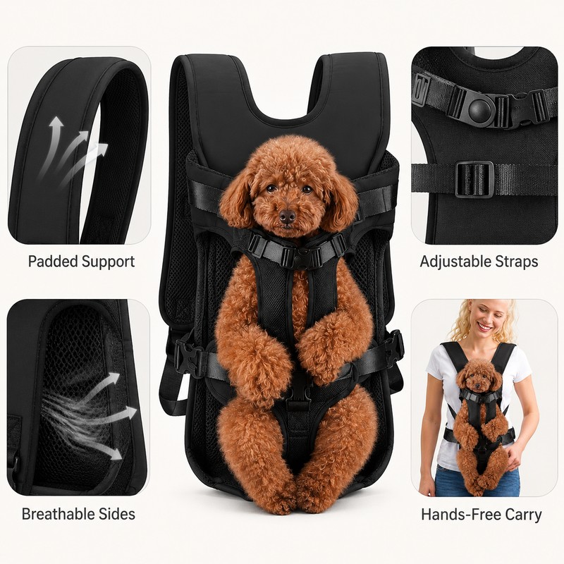 Dog Carrier Backpack for Small Pets - Hands Free Front