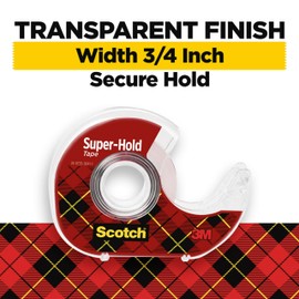 Scotch Super Hold, Transparent, Clear Glossy Finish, 4 Tape Rolls with Dispenser, Tape Rolls for Home Office and School, 3/4 in. x 650 in.