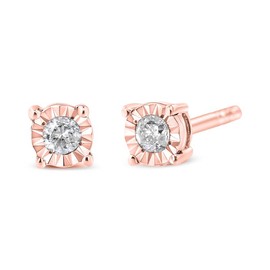 Haus of Brilliance .925 Sterling Silver 1/10 Cttw Round Brilliant-Cut Diamond Miracle-Set Stud Earrings - Color: Rose, Carat: Standard