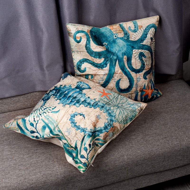 Philo Fun 4-Pack Nautical Pillow Covers 20x20 Inches - Sea