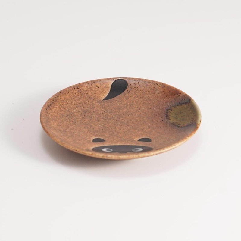 Fukubeya Mino Ware Raccoon Plates, Set of 4, Made in